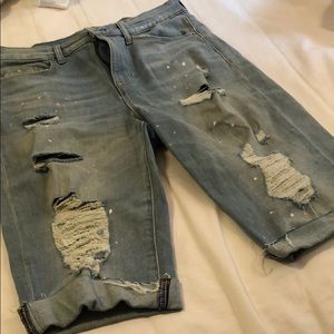 Paint + distressed denim bike shorts sz 27